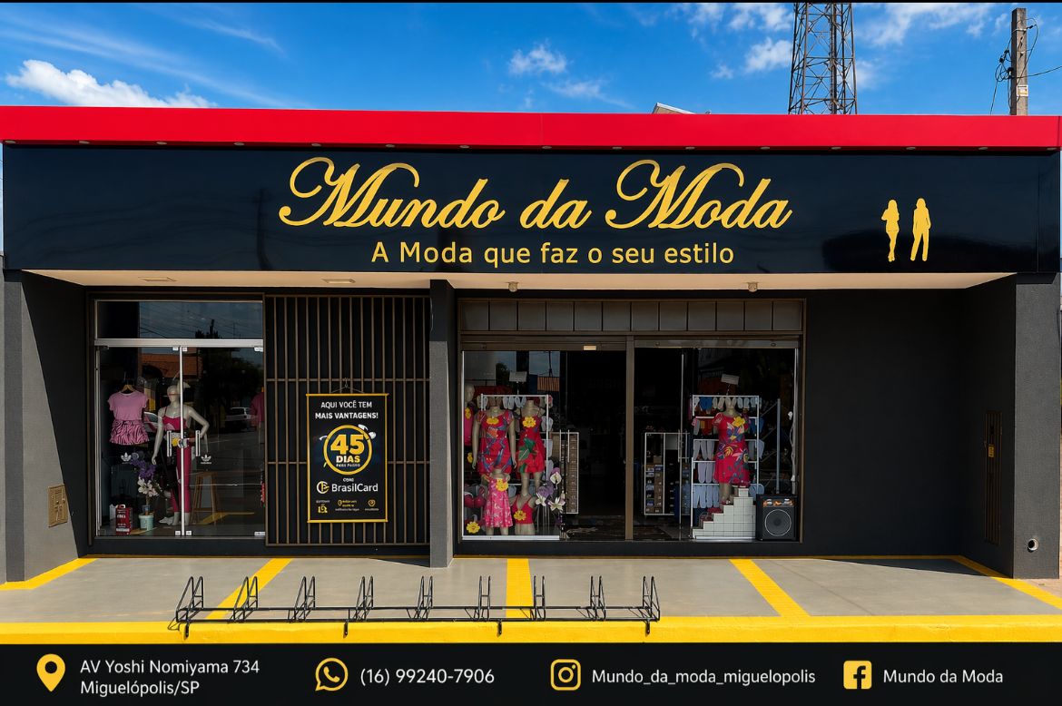 Fachada da loja Mundo da Moda na Av. Yoshi Nomiyama, 734 — Miguelópolis-SP