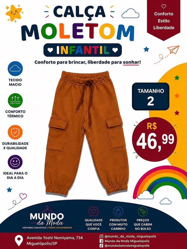 Calça moletom infantil — conforto e qualidade